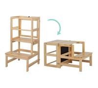 Tour d'apprentissage, Tour d'Observation Pliable pour Enfant avec Étagère Réglable, Rail de Sécurité et Tableau