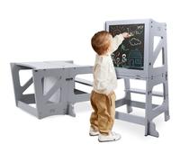 Tour d'apprentissage Transformable bébé, YOLEO, Tour d'observation pour Enfants Montessori Pliable, avec Tableau Noir et Blanc,