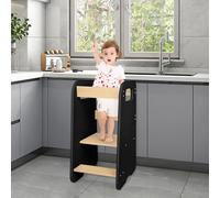Tour d'apprentissage Transformable, Pliable, Tour d'observation pour Enfants Montessori Learning - Tour Montessori -Les Tout-Petits à partir de 1 an Comptoir de Cuisine-90 * 42 * 40 cm-Noir