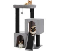 Tour d'arbre à chat, cavernes doubles spacieuses, construction en bois durable, AMT0267BK