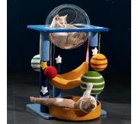 Tour d'arbre à Chat Ciel étoilé de 34 Pouces, Arbre à Chat sur Le thème de la planète à Plusieurs Niveaux avec Capsule Spatiale, poteaux à gratter à Plate-Forme en Forme de Lune