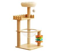 Tour d'arbre à chat, niche à capsule spatiale, cadre d'escalade multicouche pour chat, arbre d'activités pour chat, plate-forme supérieure en peluche avec jouets suspendus, blanc cassé A, 46 x 100 x