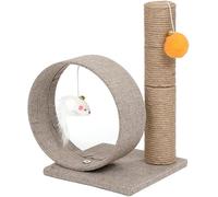 Tour d'arbre à Chats de 13 "avec Anneau Circulaire en Lin, Jouets, Jouets de Saut d'escalade à gratter pour Animaux de Compagnie Marron Beige