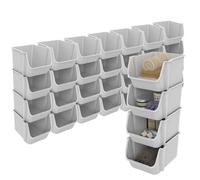 Tour de 4 bacs de rangement en plastique, lot de 8, Sundis FLY TOWER blanc cassé