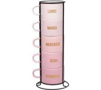 Tour de 5 mugs Week 8,8 cm - Table Passion - Rose - Porcelaine