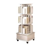 Tour de bibliothèque rotative à 360°, bibliothèque blanche à 4 niveaux avec tiroirs, étagère de rangement d'angle fine pour petits espaces, chambre à coucher nizer (18,7 x 18,7 x 48,0 cm)