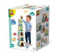 SES Creative – Tour de blocs à empiler – Jeu d'adresse, 3 figurines de dinosaures – Jaune