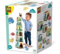 Tour de blocs a empiler avec figurines de dinosaures - Jeu d'adresse - SES CREATIVE - Tour empilable avec 3 figurines de dinosaures. Blanc G
