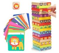 Tour de Blocs Empilables en Bois avec Couleurs et Animaux - Jeu d’adresse et d’équilibre 52 pièces - De 3 à 9 ans G