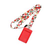 Tour de Cou Badge Lanière florale avec porte-Badge d'identification rouge, 2 pièces, sangle de cou carte for cartes clés, usage au bureau