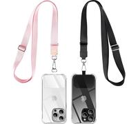 Tour De Cou / Cordon Téléphone Portable Universel 1,6 M Réglable + 2 Patchs Adhésifs Résistants Set Noir Et Rose Compatible Tous Smartphones 4¿6,7 Pouces