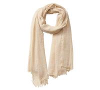 Tour De Cou Femme Fin, Écharpe douce froissée solide pour femmes avec écharpes à bords longs à franges (Beige, One Size)