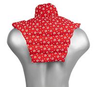 Tour de cou pour vertèbres cerivicales avec col montant et partie dorsale - rouge avec des coeurs - Coussin thermique 2 en 1 untilisable à chaud ou à froid - graines de lin