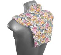 Tour de cou pour vertèbres cervicales avec col montant et partie dorsale - Tissu biologique Flower Power- Coussin thermique 2 en 1 utilisable à chaud ou à froid - graines de lin