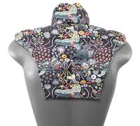 Tour de cou pour vertèbres cervicales avec col montant et partie dorsale - Tissu biologique sous l'océan- Coussin thermique 2 en 1 utilisable à chaud ou à froid - graines de lin