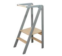Tour de cuisine pliable Leg&Go Montessori avec plate-forme réglable en hauteur - entièrement assemblée et prête à l'emploi dès sa sortie de l'emballage. (Grise)