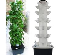 Tour De Jardin Hydroponique De 5/6 éTages , SystèMe De Plantation Hydroponique , Culture Hors Sol En Colonne, Avec Pompe Hydratante + RéServoir D'Eau De 10L, Pour Herbes, Fruits, LéGumes,30Holes