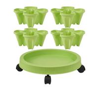 Tour de jardin verticale - Jardinière à 2 étages avec centre de compost | Pots empilables pour fraises, fleurs, herbes aromatiques | Pots de fleurs roulants avec plateau amovible | 4 pots + 1 plateau