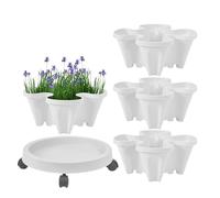 Tour de jardin verticale - Jardinière à 2 étages avec centre de compost | Pots empilables pour fraises, fleurs et herbes | Pots de fleurs sur roulettes avec plateau amovible | 4 pots et 1 plateau