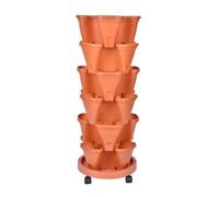 Tour de jardinière empilable verticale à 6 niveaux pour fraises, herbes et légumes - Jardinière de jardin empilable avec roues pour une mobilité facile - Couleur rouge brique