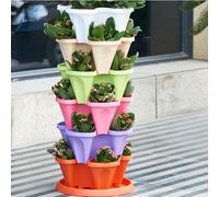 Tour de jardinière verticale empilable - 6 niveaux en plastique pour fraises et herbes aromatiques pour décoration intérieure ou extérieure