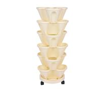 Tour de jardinière verticale empilable à 6 niveaux pour fraises, herbes, légumes et fleurs - Jardinière mobile avec roulettes pour économiser de l'espace (beige)