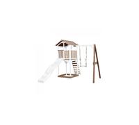 Tour de jeu AXI Beach Tower avec toboggan en blanc, balançoire & bac à sable en marron & blanc