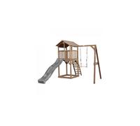 AXI Aire de jeux Beach Tower - Toboggan gris, balançoire & bac à sable, cabane bois FSC marron