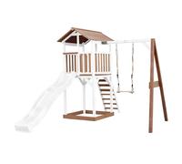 Tour de jeu en bois avec toboggan et balançoire blanc TU