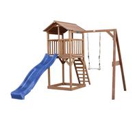 AXI Aire de jeux Beach Tower – Toboggan bleu, Balançoire, Bac à sable, Grande maison marron FSC
