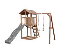 Tour de jeu en bois marron avec grand toboggan balançoire gris TU
