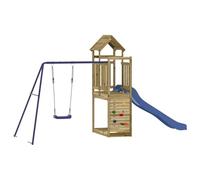 Tour de jeu en pin imprégné avec balançoire, toboggan, bac à sable et cadre d'escalade pour enfants, maison d'extérieur stable pour jardin, appareil de jeu résistant aux intempéries pour le plaisir