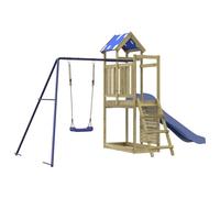 Tour de jeu en pin imprégné avec balançoire, toboggan ondulé, bac à sable et cadre d'escalade pour enfants dans le jardin, cadre en bois stable, appareil de jeu d'extérieur pour les tout-petits et les