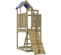 Tour de jeu en pin imprégné avec rampe d'escalade, échelle, bac à sable et toit nuageux pour enfants dans le jardin, cadre d'escalade polyvalent pour s'amuser et faire du mouvement en plein air