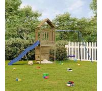 Tour de jeu en pin imprégné sous pression avec balançoire, toboggan ondulé, cadre d'escalade et bac à sable pour le jardin, le plaisir de jeu en plein air pour les tout-petits et les enfants