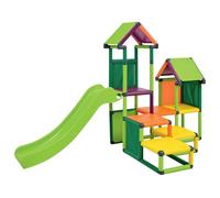 Tour de jeu Gesa avec toboggan pour tout-petits avec tunnel rampant Mas (vert pomme, vert, jaune, orange, magenta)