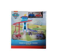 Paw Patrol Tour de sauvetage Quartier général avec 2 pistes pour véhicules, 2 personnages, véhicule de Chase et de Marshall, hauteur 35 cm - âge 2 ans - Multicolore