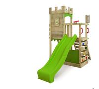 Tour de jeux bois FATMOOSE BoldBaron Boost XXL avec toboggan 220 cm vert pomme et mur d’escalade - 10 ans de garantie*