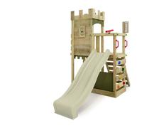 Tour de jeux bois FATMOOSE BoldBaron Boost XXL avec toboggan 220 cm vert sauge et mur d’escalade - 10 ans de garantie*