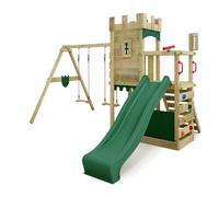 Tour de jeux bois FATMOOSE BoldBaron XXL avec double balançoire, toboggan 220 cm vert et mur d’escalade - 10 ans de garantie*