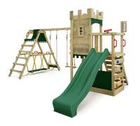 Tour de jeux bois FATMOOSE BoldBaron XXL avec SurfSwing, toboggan 220 cm vert et mur d’escalade - 10 ans de garantie*