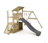 Tour de jeux bois FATMOOSE FruityForest Fun XXL avec double balançoire et toboggan 220 cm anthracite - 10 ans de garantie*