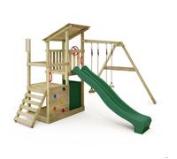 FATMOOSE Aire de Jeux FruityForest Fun XXL portique en Bois avec balançoire et Toboggan Vert, Tour d'escalade pour Enfants avec bac à Sable, échelle et Accessoires de Jeu pour Le Jardin