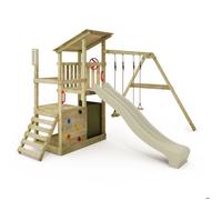 Tour de jeux bois FATMOOSE FruityForest Fun XXL avec double balançoire et toboggan 220 cm vert sauge - 10 ans de garantie*