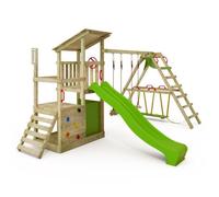 FATMOOSE Tour de Jeu FruityForest Fun XXL avec Construction de Surf, balançoire et Toboggan Vert Pomme, Tour d'escalade d'extérieur pour Enfants avec bac à Sable pour Le Jardin