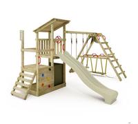 FATMOOSE Tour de jeux FruityForest avec balançoire Surfswing & toboggan, tour à grimper avec bac à sable, échelle & accessoires de jeu - vert sauge / vert olive