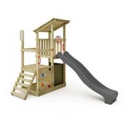 Tour de jeux bois FATMOOSE FruityForest Fun XXL avec toboggan 220 cm anthracite et bac à sable - 10 ans de garantie*
