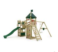 Aire de jeux en bois FATMOOSE RiverRun avec balançoire et toboggan vert