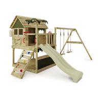 Tour de jeux bois FATMOOSE TikaTaka Town XXL avec toboggan 220 cm vert sauge et bac à sable intégré - 10 ans de garantie*