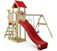 Tour de jeux bois WICKEY MultiFlyer Light avec balançoire, échelle corde et toboggan 220 cm rouge - 10 ans de garantie*